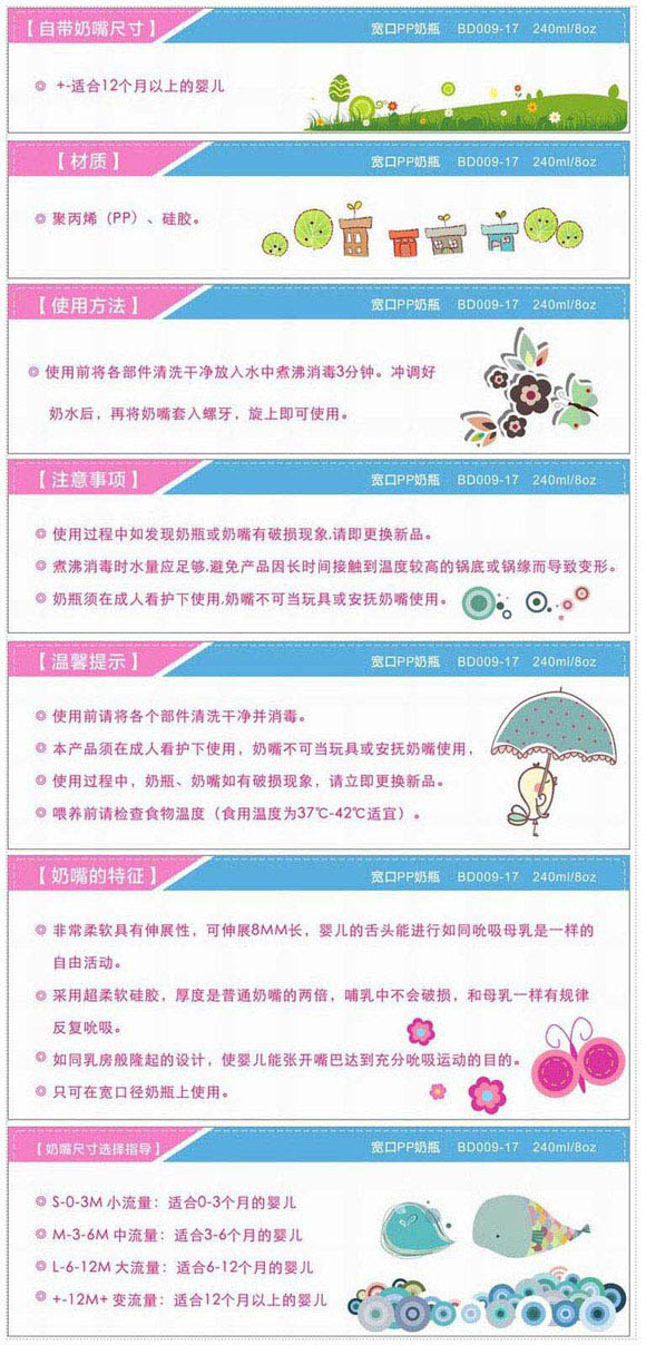 寶德寬口PP奶瓶240ml藍