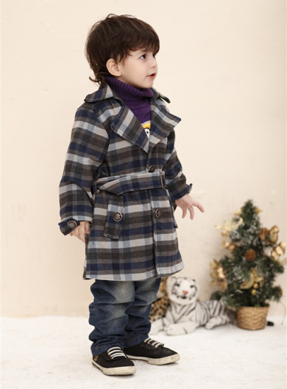 小熊B琪秋季格紋兒童風衣
