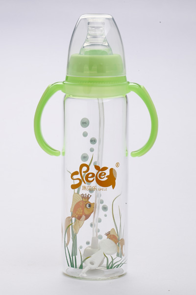 施貝樂綠色標(biāo)口弧形帶柄玻璃奶瓶240ml