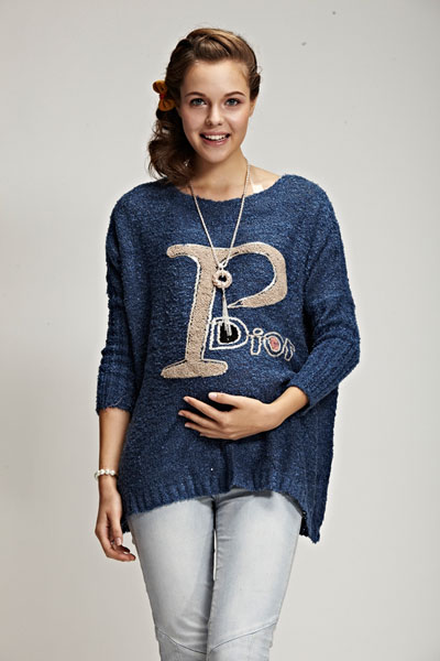 添茜深藍(lán)針織孕婦服