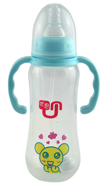 優(yōu)恩藍(lán)色標(biāo)口帶手柄PP奶瓶240ml