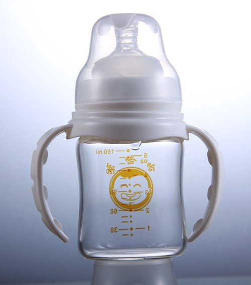 樂(lè)哈哈寬口弧形150毫升晶鉆玻璃奶瓶