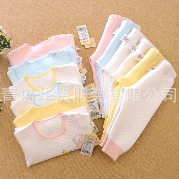 樂(lè)嬰健純棉三層加厚肩開(kāi)扣套裝