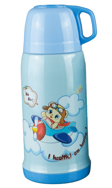 樂蓓藍色光面卡通保溫杯