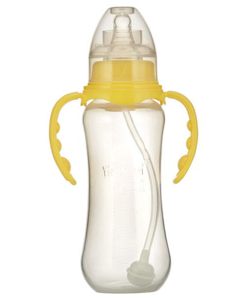 嬰之美標(biāo)口自動(dòng)雙耳圓弧PP奶瓶300ML黃色