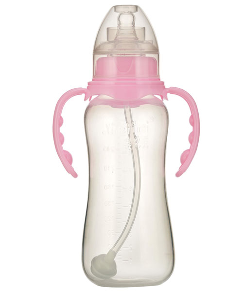嬰之美標(biāo)口雙耳自動圓弧PP奶瓶240ML粉色