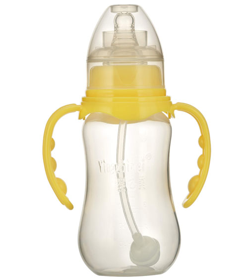 嬰之美標(biāo)口雙耳自動圓弧PP奶瓶180ML黃色