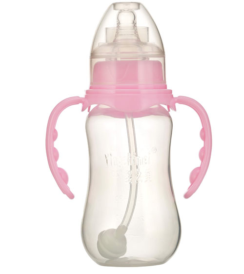 嬰之美標(biāo)口雙耳自動圓弧PP奶瓶180ML粉色