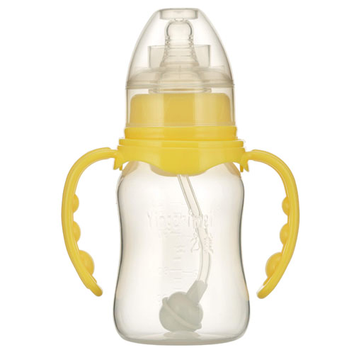 嬰之美標(biāo)口雙耳自動圓弧PP奶瓶120ML黃色