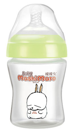 矇矇兔綠色寬口弧形無柄PP奶瓶180ml