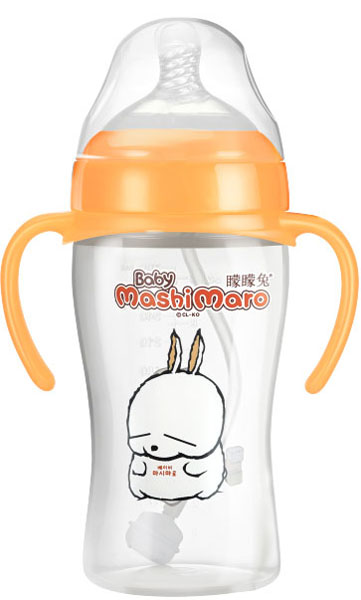 矇矇兔橙色寬口弧形PP奶瓶300ml