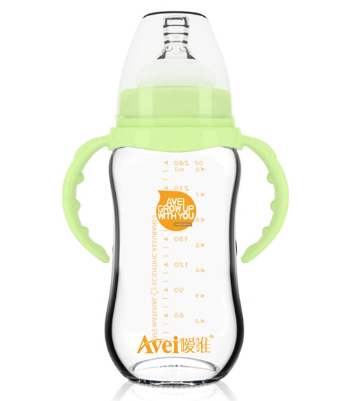 噯唯金鉆寶寬口帶柄自動(dòng)抗摔玻璃奶瓶(240ml)