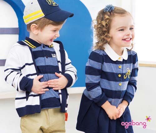 阿卡邦藍色條紋衣連裙男童