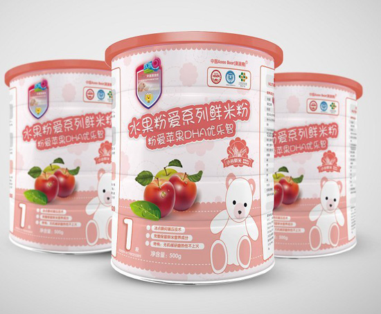 澳澳熊粉愛蘋果DHA優(yōu)樂智鮮米粉1段