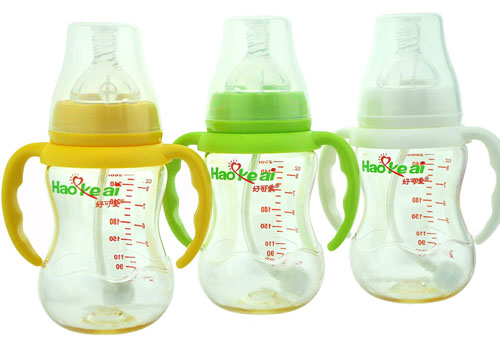 好可愛寬口自動(dòng)吸管手柄弧形奶瓶260ml