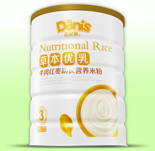 達尼斯草本優(yōu)乳牛肉紅棗助長米粉聽裝3段