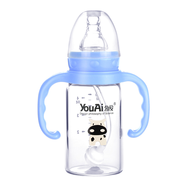 幼愛(ài)帶柄自動(dòng)吸晶鉆玻璃標(biāo)口奶瓶120ml