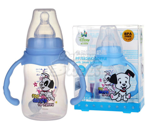 迪士尼寶寶標(biāo)口徑手柄自動吸管奶瓶140ml