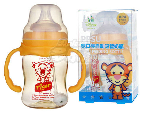 迪士尼寶寶寬口徑手柄吸管PPSU奶瓶150ml橙色