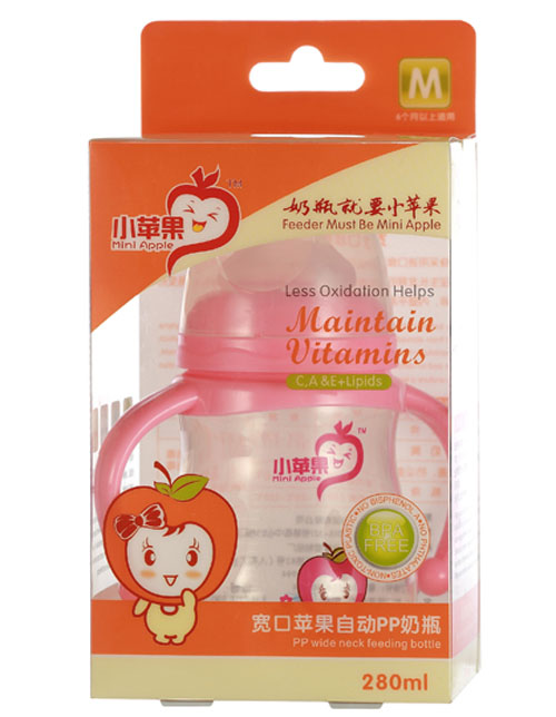 小蘋果寬口蘋果自動(dòng)PP奶瓶280ml