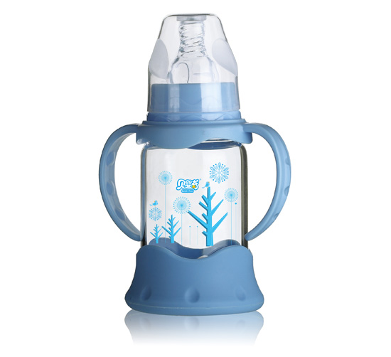 貝嬰奇120m防爆感溫標(biāo)口晶鉆玻璃奶瓶-藍(lán)色