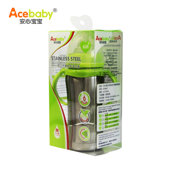 安心寶寶180ml寬口不銹鋼保濕奶瓶綠色手柄盒裝