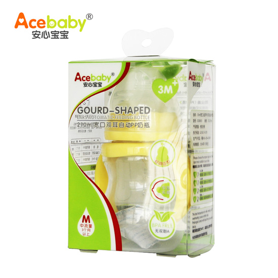 安心寶寶210ml寬口雙耳自動(dòng)PP奶瓶黃色盒裝
