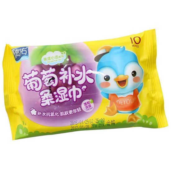 德佑一次性嬰兒葡萄補(bǔ)水濕巾10片