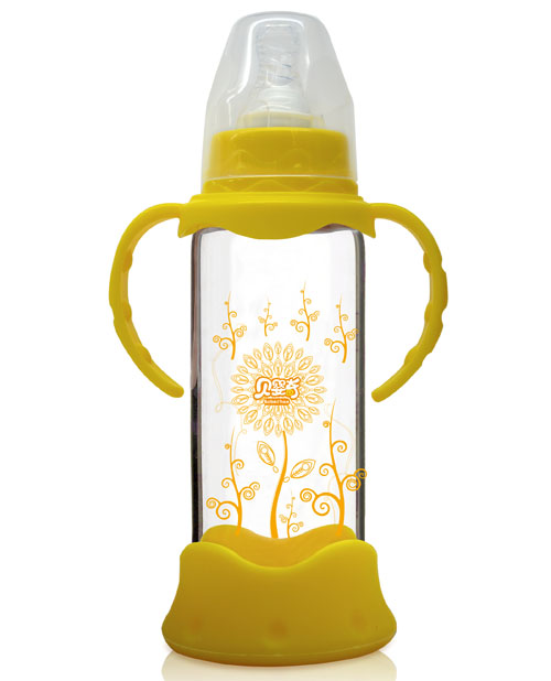 貝嬰奇240ml防爆感溫標(biāo)口晶鉆玻璃奶瓶黃色