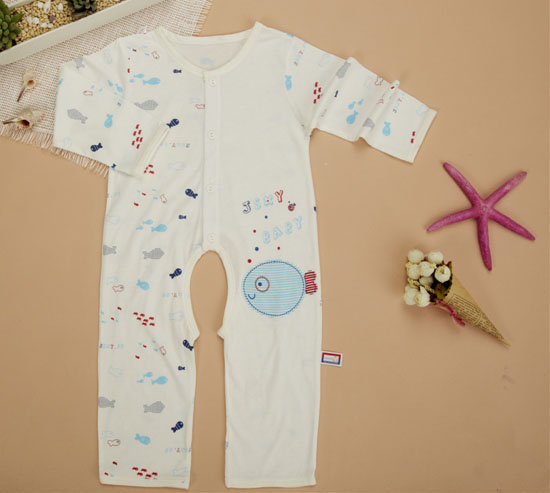 金色小魚竹纖維單面小魚開檔哈衣