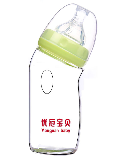 優(yōu)冠寶貝彎形防脹氣玻璃奶瓶240ml綠色