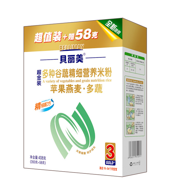 貝麗美蘋果燕麥多蔬精細營養(yǎng)米粉408克盒裝