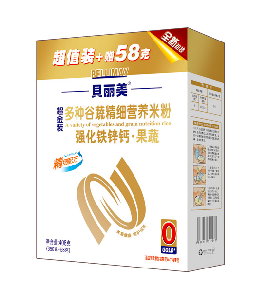 貝麗美強(qiáng)化鐵鋅鈣果蔬精細(xì)營養(yǎng)米粉408克盒裝