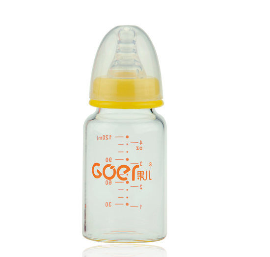 果兒120ML標(biāo)口晶鉆玻璃奶瓶黃色