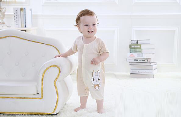 蓓琪兔嬰兒內(nèi)衣2015春夏新款間條短袖連體衣0