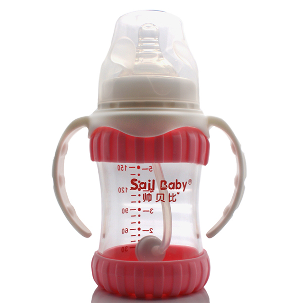 帥貝比奶瓶180ML感溫-白紅