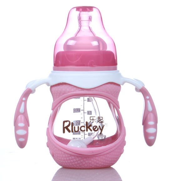 樂(lè)起寬口徑雙柄奶瓶粉色