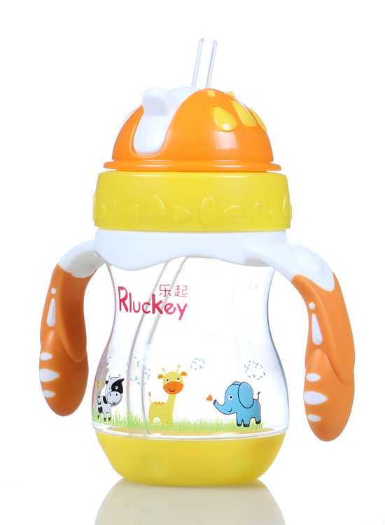 樂(lè)起PP歪嘴帶吸管水壺180ml橙色