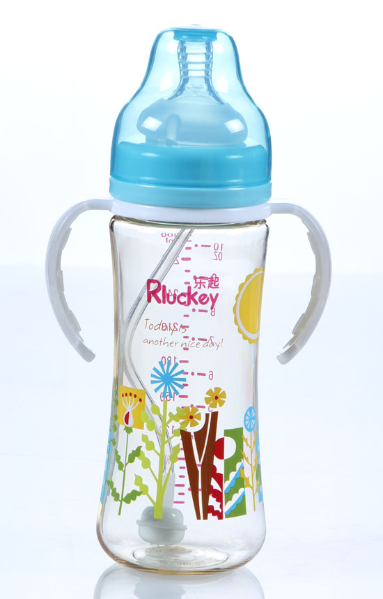 樂起弧形有耳PPSU奶瓶300ml藍色