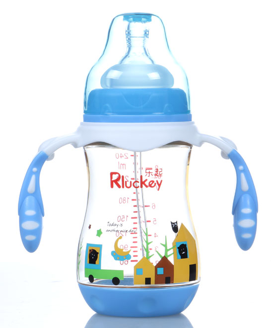 樂起弧形有耳PPSU奶瓶藍色