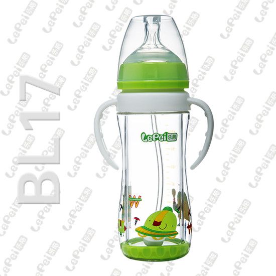 樂(lè)陪花紋玻璃奶瓶綠