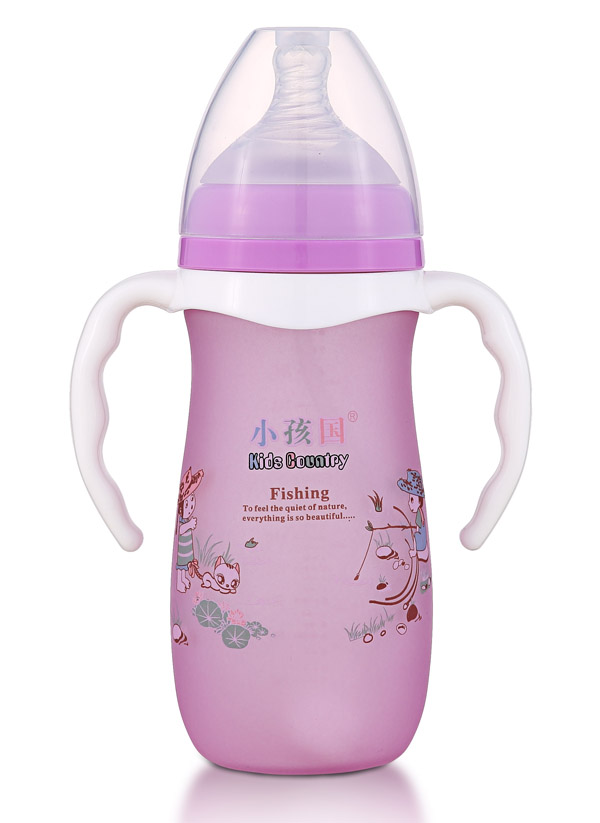 小孩國寬口硅膠感溫自動玻璃奶瓶280ML 紫色