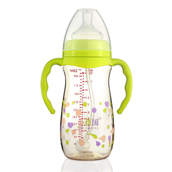 小孩國(guó)寬口香檳自動(dòng)PPSU安全奶瓶320ML青色