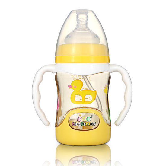 小孩國(guó)寬口扣底自動(dòng)PPSU安全奶瓶180ML黃色