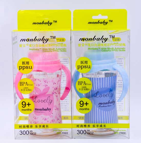 盟寶300ml自動(dòng)吸炫彩PPSU奶瓶