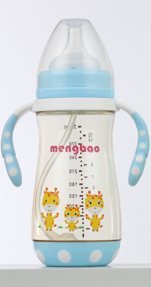 盟寶防摔底座PPSU奶瓶藍(lán)色-300ml
