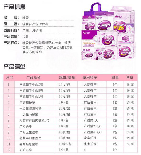 哇愛(ài) 產(chǎn)婦入院待產(chǎn)包12件套產(chǎn)品信息.jpg