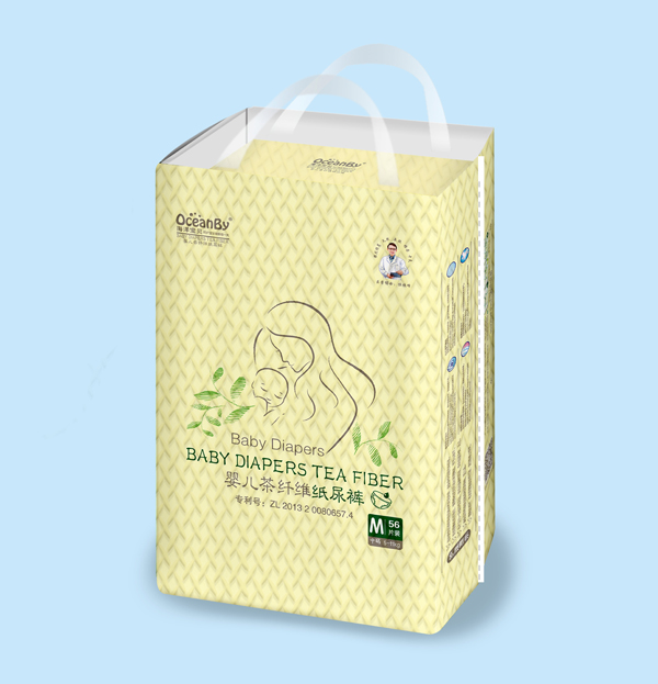 海洋寶貝嬰兒茶纖維紙尿褲M碼56片-中包