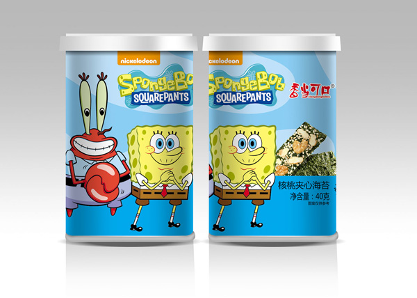 香當(dāng)可口海綿寶寶系列-核桃?jiàn)A心海苔桶裝