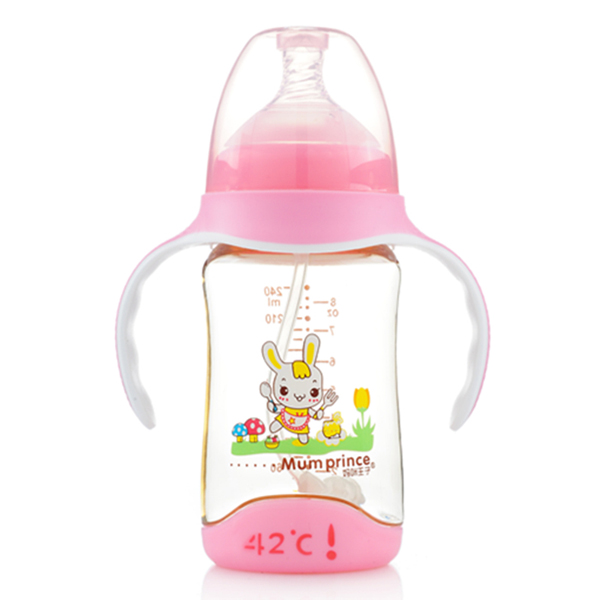 媽咪王子PPSU寬口自動(dòng)吸240ml感溫奶瓶 粉色